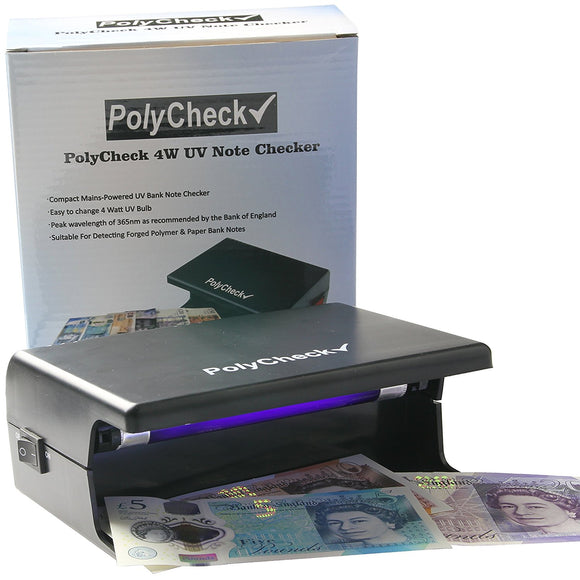 PolyCheck UV Money Checker with Easy-Change 4W Bulb - Detects Fake Polymer & Paper Bank Notes