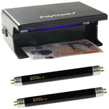 PolyCheck 4W UV Note Checker with 2 Spare DuraBulb Bulbs - Detects Fake Polymer & Paper Bank Notes