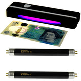 Portable UV Money Checker + 2 Spare DuraBulb Bulbs - Detects Forged Bank Notes